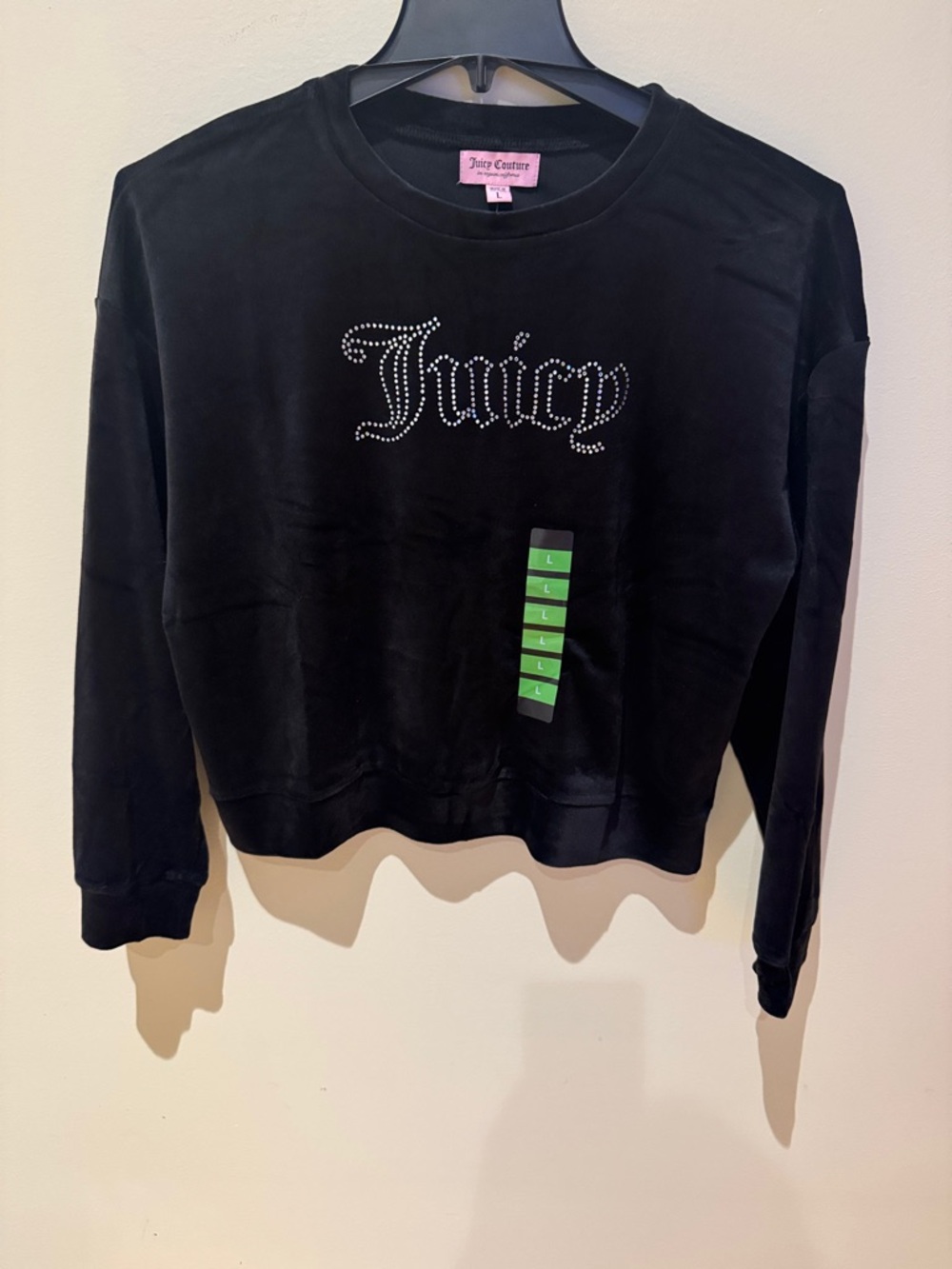 Juicy Couture Black Rhinestone 'Juicy' Logo Velour Pullover